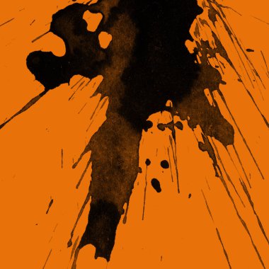 Soyut siyah boya doku turuncu zemin üzerine splatters