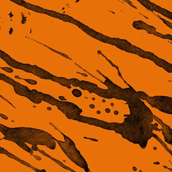 Abstracte Zwarte Verf Splatters Textuur Oranje Achtergrond — Stockfoto