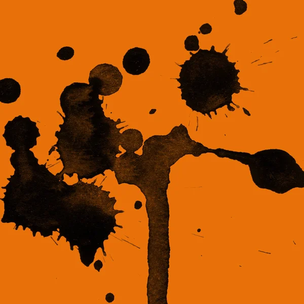 Orangebackground Doku Soyut Siyah Boya Splatters — Stok fotoğraf