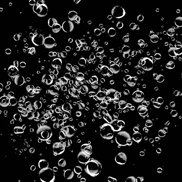 Isolated White Water Bubbles Black Background Rain Water Drops Underwater — Stock Photo, Image