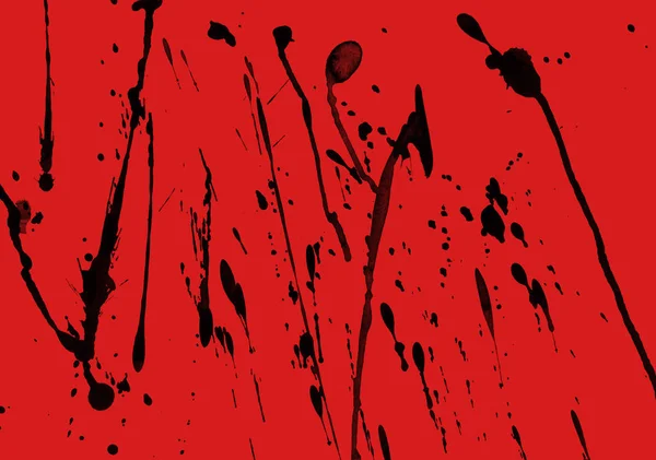 Pintura Negra Abstracta Salpica Textura Sobre Fondo Rojo — Foto de Stock