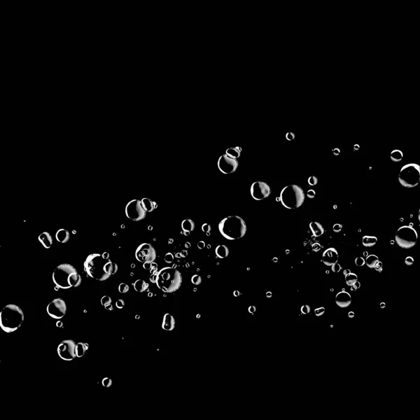 Isolerade Vita Vatten Bubblor Svart Bakgrund Regn Vattendroppar Underwater Syre — Stockfoto