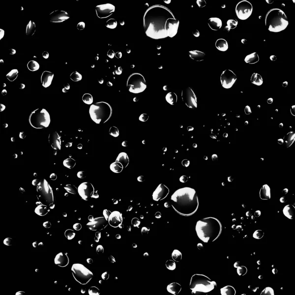 Bulles Eau Blanche Isolées Sur Fond Noir Eau Pluie Tombe — Photo