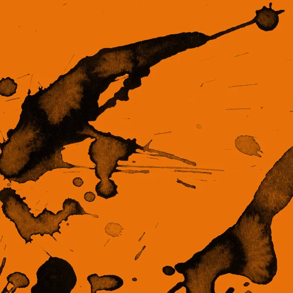 Abstract Black Paint Splatters Texture Orange Background — Stock Photo, Image