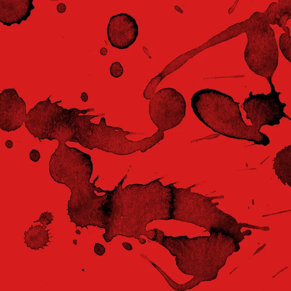 Pintura Preta Abstrata Espirra Textura Fundo Vermelho — Fotografia de Stock