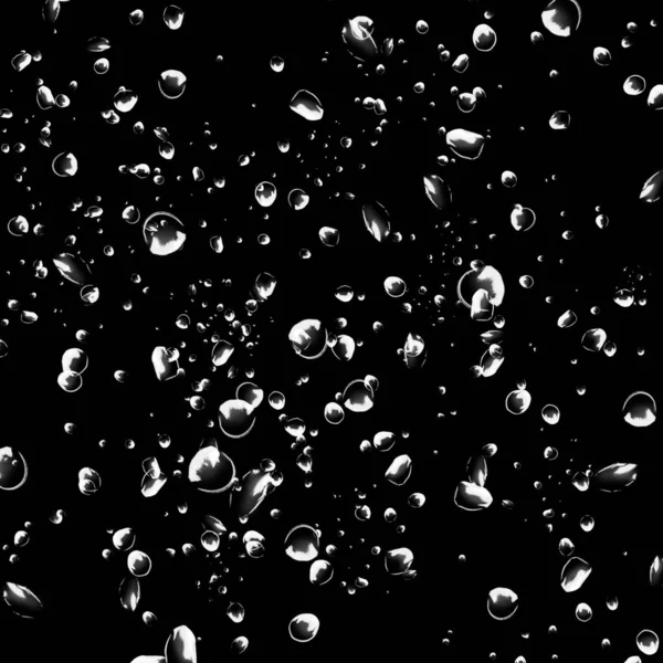 Isolated White Water Bubbles Black Background Rain Water Drops Underwater — Stock Photo, Image