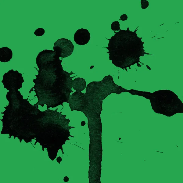 Abstracte Zwarte Verf Splatters Textuur Groene Achtergrond — Stockfoto