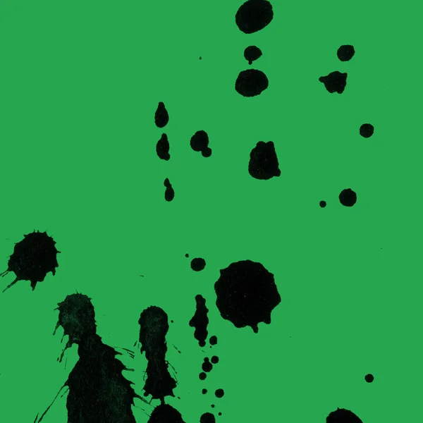 Abstract Black Paint Splatters Texture Green Background — Stock Photo, Image