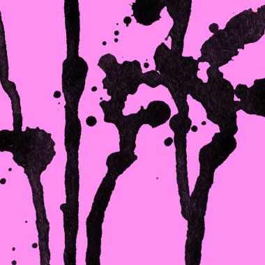 Soyut siyah boya doku pembe bir arka plan üzerinde splatters