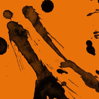Soyut siyah boya doku turuncu zemin üzerine splatters