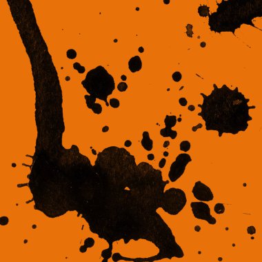 Soyut siyah boya doku turuncu zemin üzerine splatters