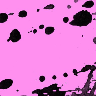 Soyut siyah boya doku pembe bir arka plan üzerinde splatters