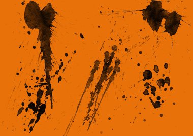 Soyut siyah boya doku turuncu zemin üzerine splatters