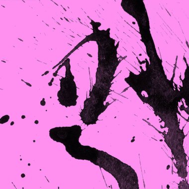 Soyut siyah boya doku pembe bir arka plan üzerinde splatters