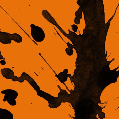 Soyut siyah boya doku turuncu zemin üzerine splatters