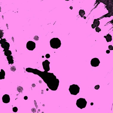 Soyut siyah boya doku pembe bir arka plan üzerinde splatters