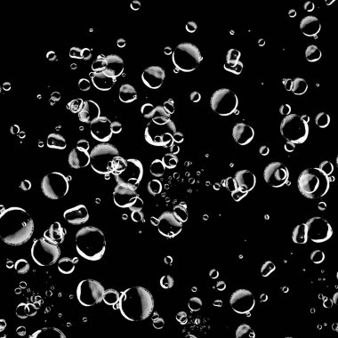 Siyah arka plan üzerine beyaz su kabarcıkları izole. Su damla yağmur. Sualtı oksijen.