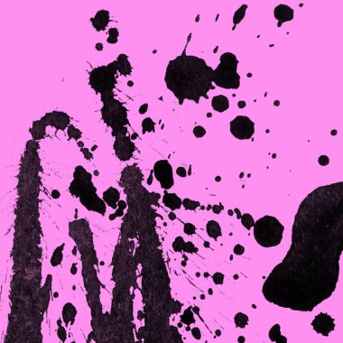 Soyut siyah boya doku pembe bir arka plan üzerinde splatters