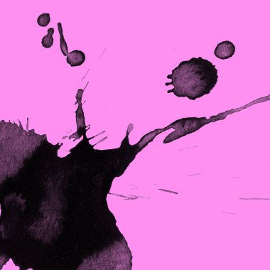 Soyut siyah boya doku pembe bir arka plan üzerinde splatters