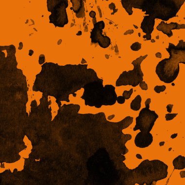 Soyut siyah boya doku turuncu zemin üzerine splatters