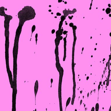 Soyut siyah boya doku pembe bir arka plan üzerinde splatters