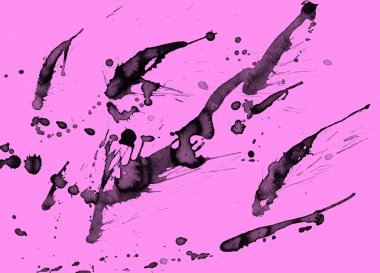 Soyut siyah boya doku pembe bir arka plan üzerinde splatters