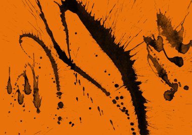 Soyut siyah boya doku turuncu zemin üzerine splatters