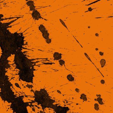 Soyut siyah boya doku turuncu zemin üzerine splatters