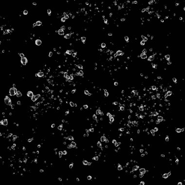 Siyah arka plan üzerine beyaz su kabarcıkları izole. Su damla yağmur. Sualtı oksijen.