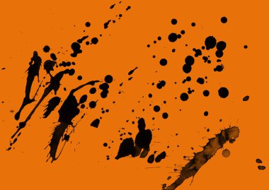 Soyut siyah boya doku turuncu zemin üzerine splatters