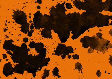 Soyut siyah boya doku turuncu zemin üzerine splatters