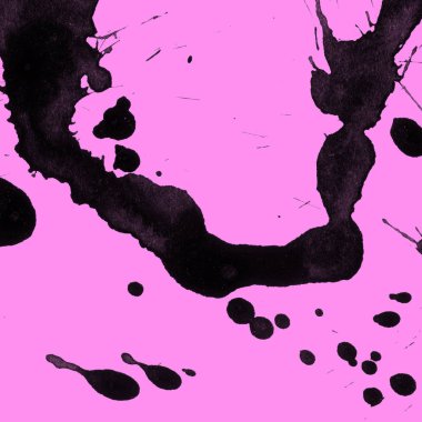 Soyut siyah boya doku pembe bir arka plan üzerinde splatters