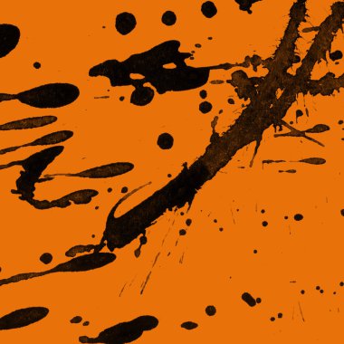 Soyut siyah boya doku turuncu zemin üzerine splatters