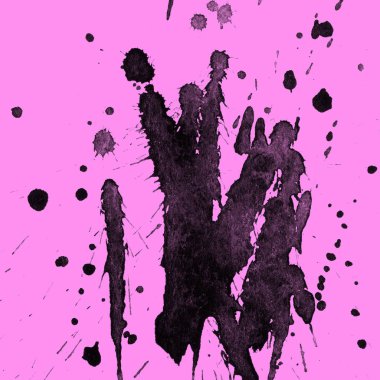 Soyut siyah boya doku pembe bir arka plan üzerinde splatters