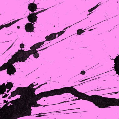 Soyut siyah boya doku pembe bir arka plan üzerinde splatters