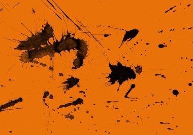 Soyut siyah boya doku turuncu zemin üzerine splatters