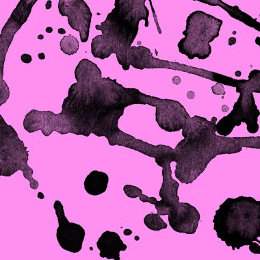 Soyut siyah boya doku pembe bir arka plan üzerinde splatters