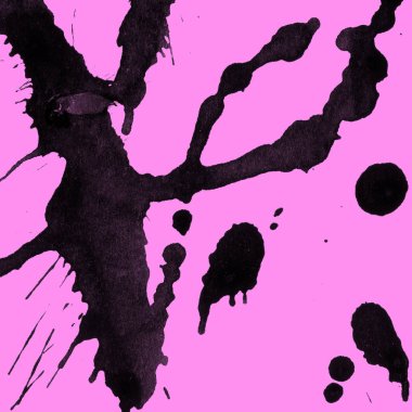 Soyut siyah boya doku pembe bir arka plan üzerinde splatters