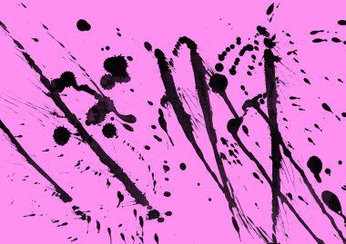Soyut siyah boya doku pembe bir arka plan üzerinde splatters