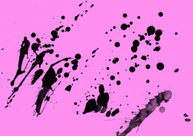 Soyut siyah boya doku pembe bir arka plan üzerinde splatters