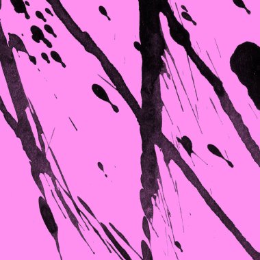 Soyut siyah boya doku pembe bir arka plan üzerinde splatters