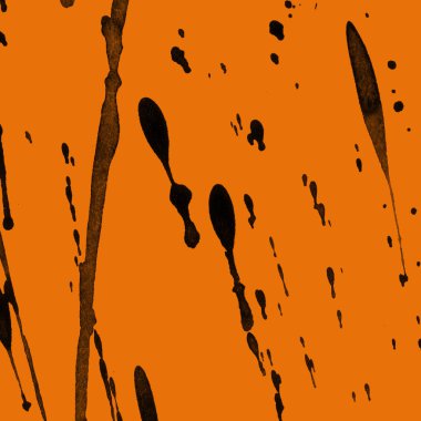 Soyut siyah boya doku turuncu zemin üzerine splatters