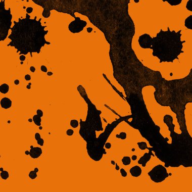 Soyut siyah boya doku turuncu zemin üzerine splatters