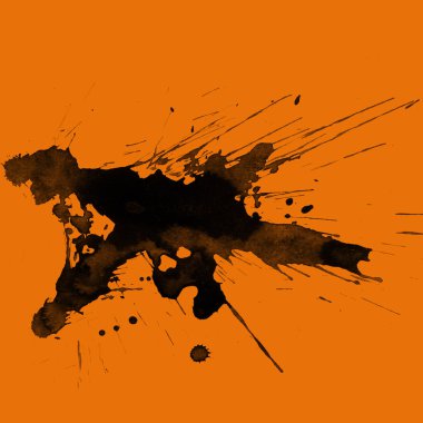 Soyut siyah boya doku turuncu zemin üzerine splatters