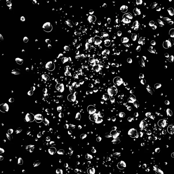 Isolated White Water Bubbles Black Background Rain Water Drops Underwater — Stock Photo, Image