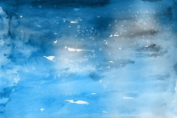 Peinture Aquarelle Bleue Sur Papier Fond Abstrait — Photo