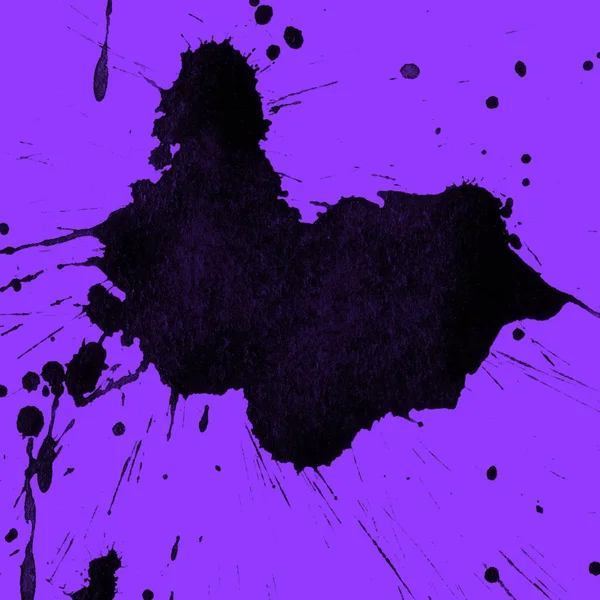 Abstrait Noir Peinture Éclaboussures Texture Sur Fond Violet — Photo