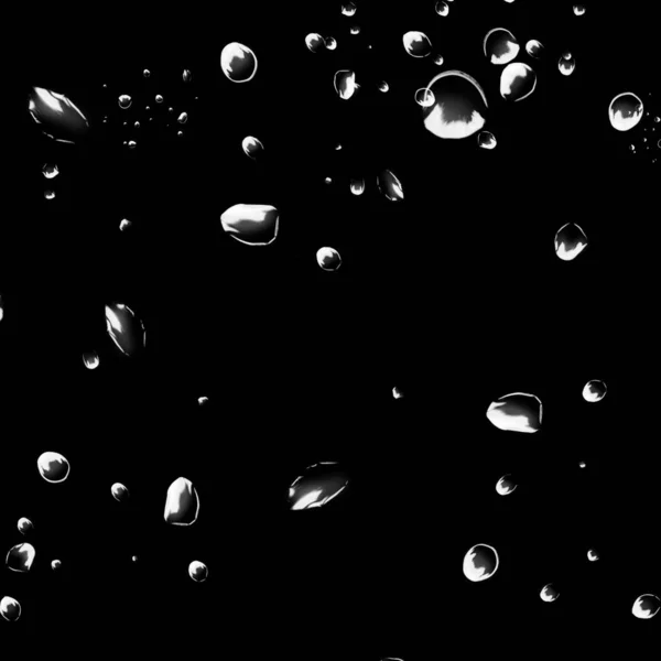 Vereinzelte Weiße Wasserblasen Auf Schwarzem Hintergrund Regentropfen Unterwassersauerstoff — Stockfoto