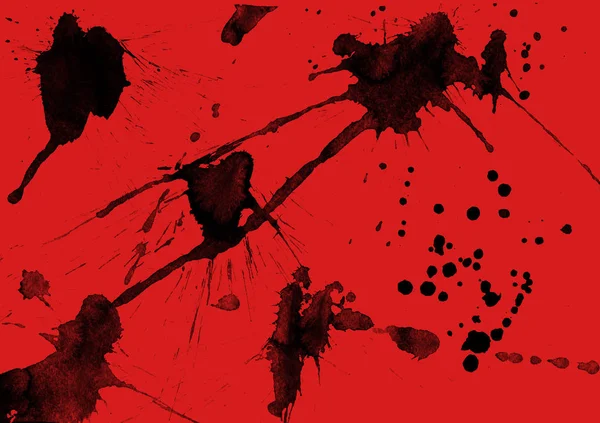 Abstract Black Paint Splatters Texture Red Background — Stock Photo, Image