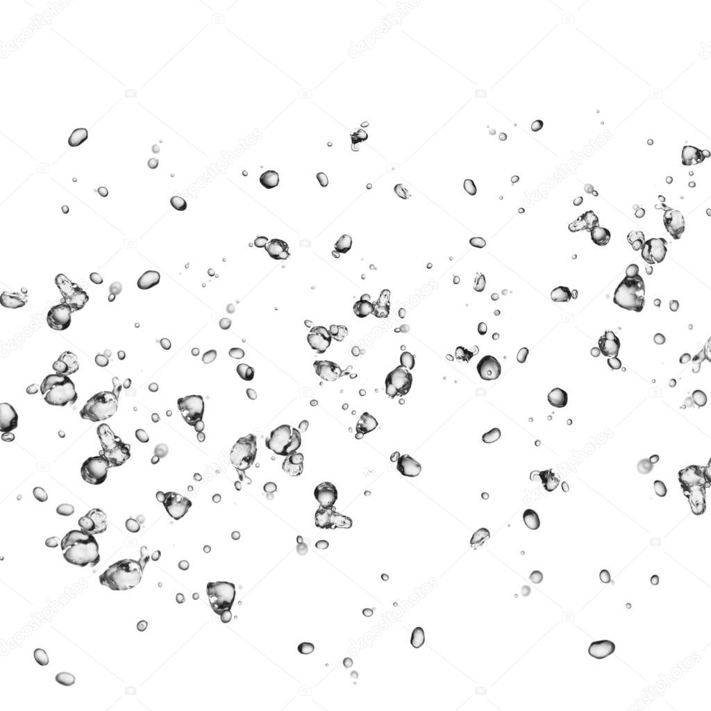 Isolated water bubbles on white background.